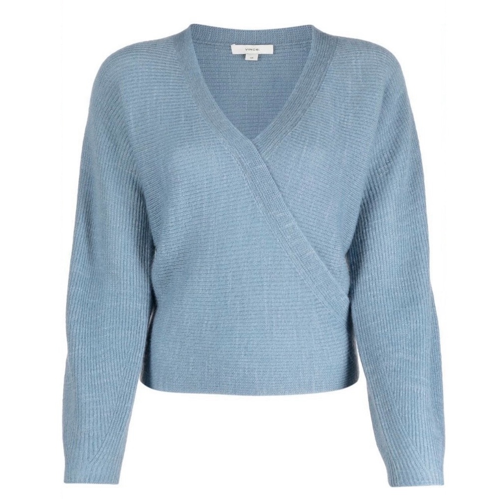 Vince Ribbed Cross Front Pullover in Lake